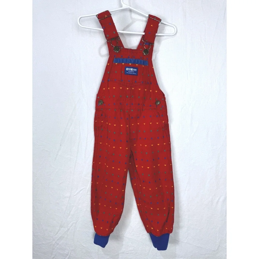 Vintage OshKosh Bgosh Kids Red Cotton Overalls 90s Bib Dungarees Size 3T